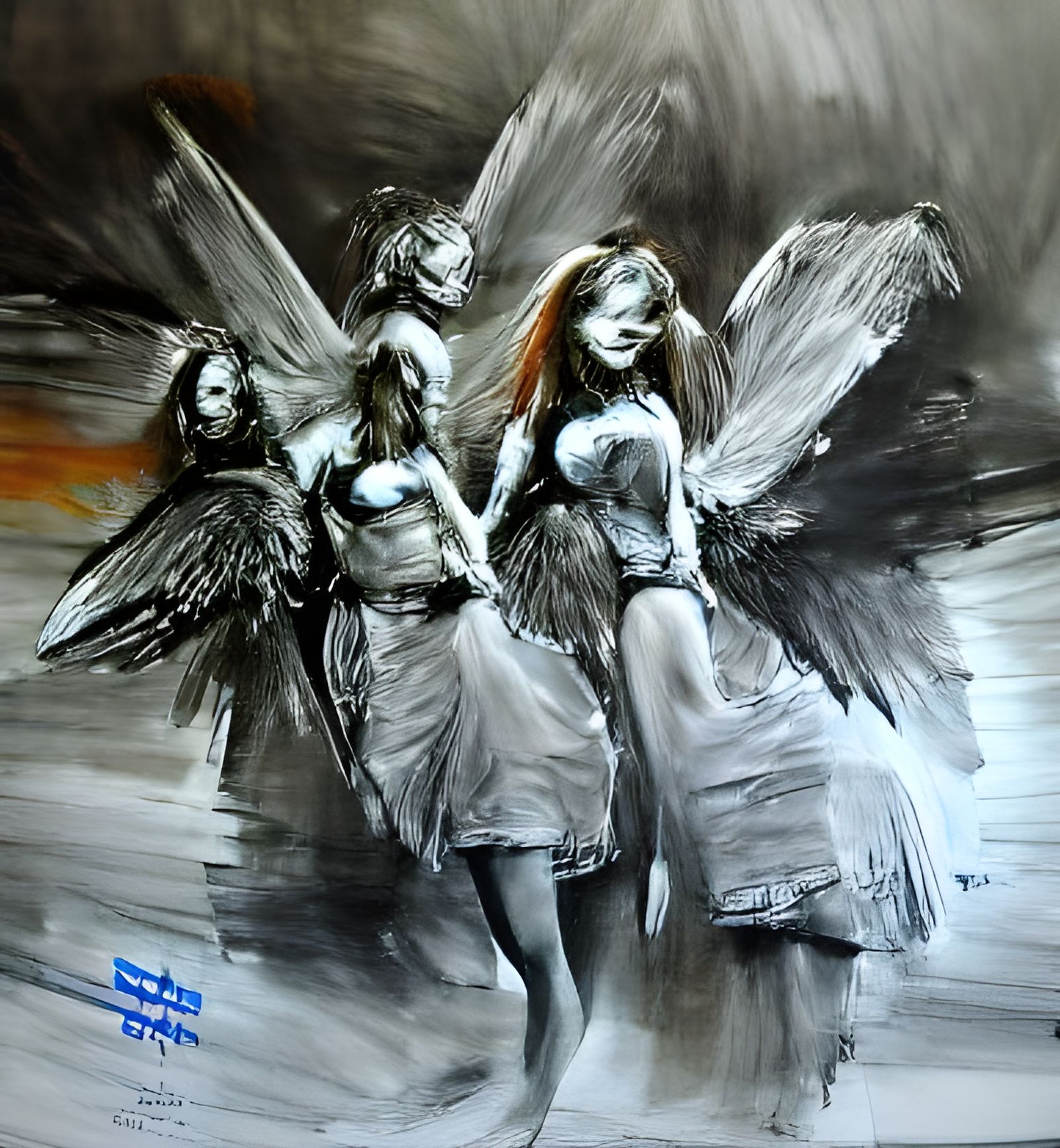 Angelic Mechanical Realism in Charcoal and Ink