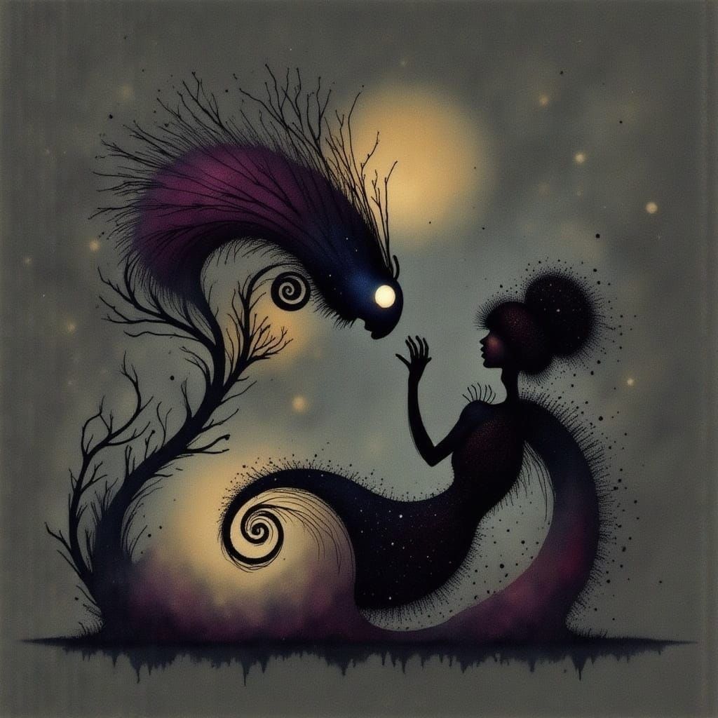 Abstract Ink Wash Landscape in Soft Tones