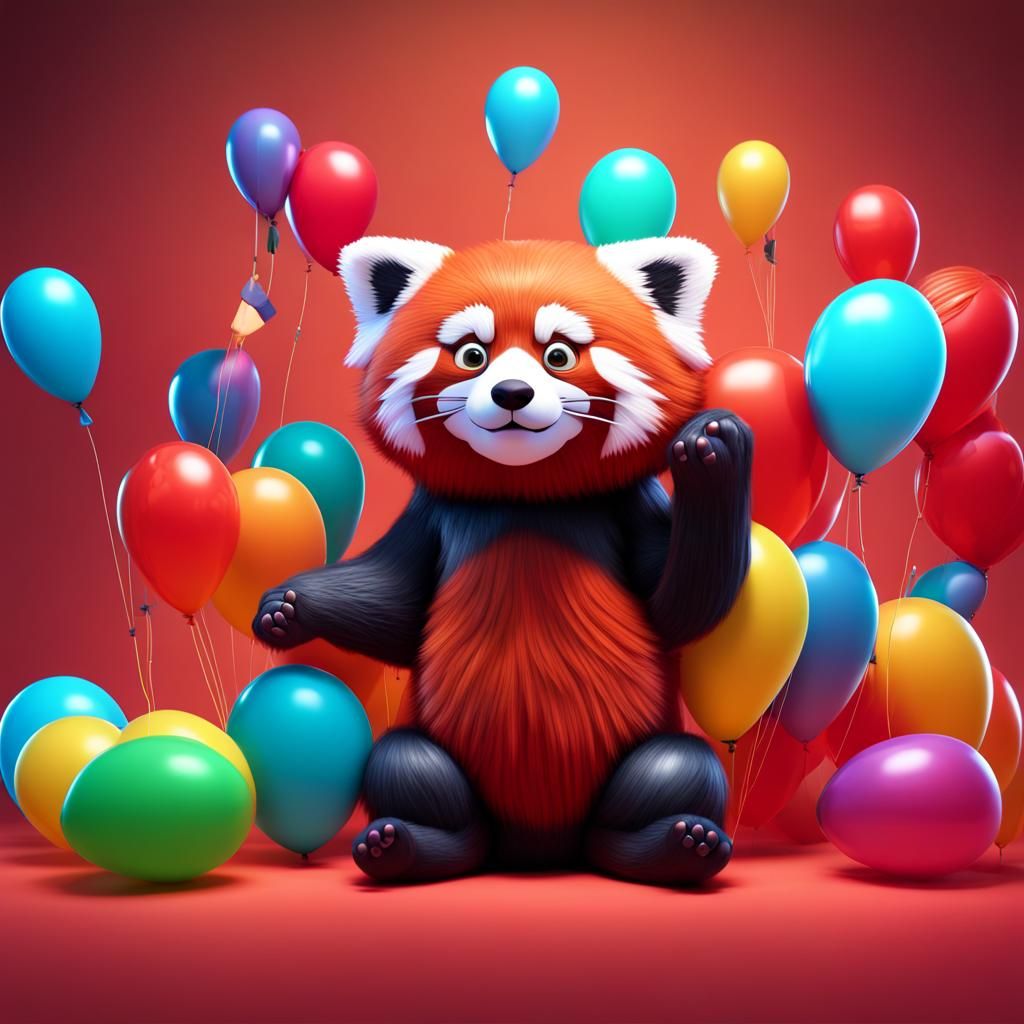 Balloon Red Panda: Pixar-Style 3D Digital Art