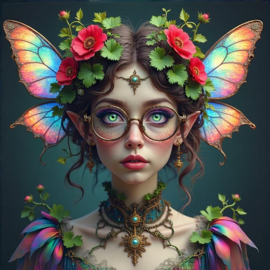 Steampunk Fae Portrait in Vibrant Triadic Colors