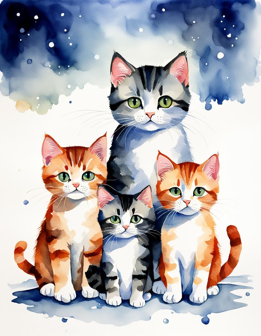 Watercolor Kittens Lost Mittens Illustration