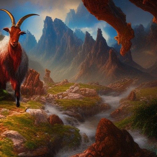 Detailed Goat Matte Painting in Deep Color