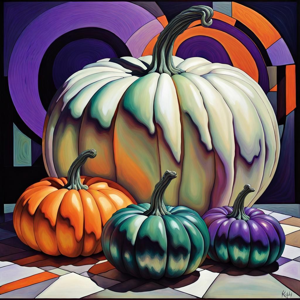 Pumpkins in Candlelight: Geometric Abstract Digital Art