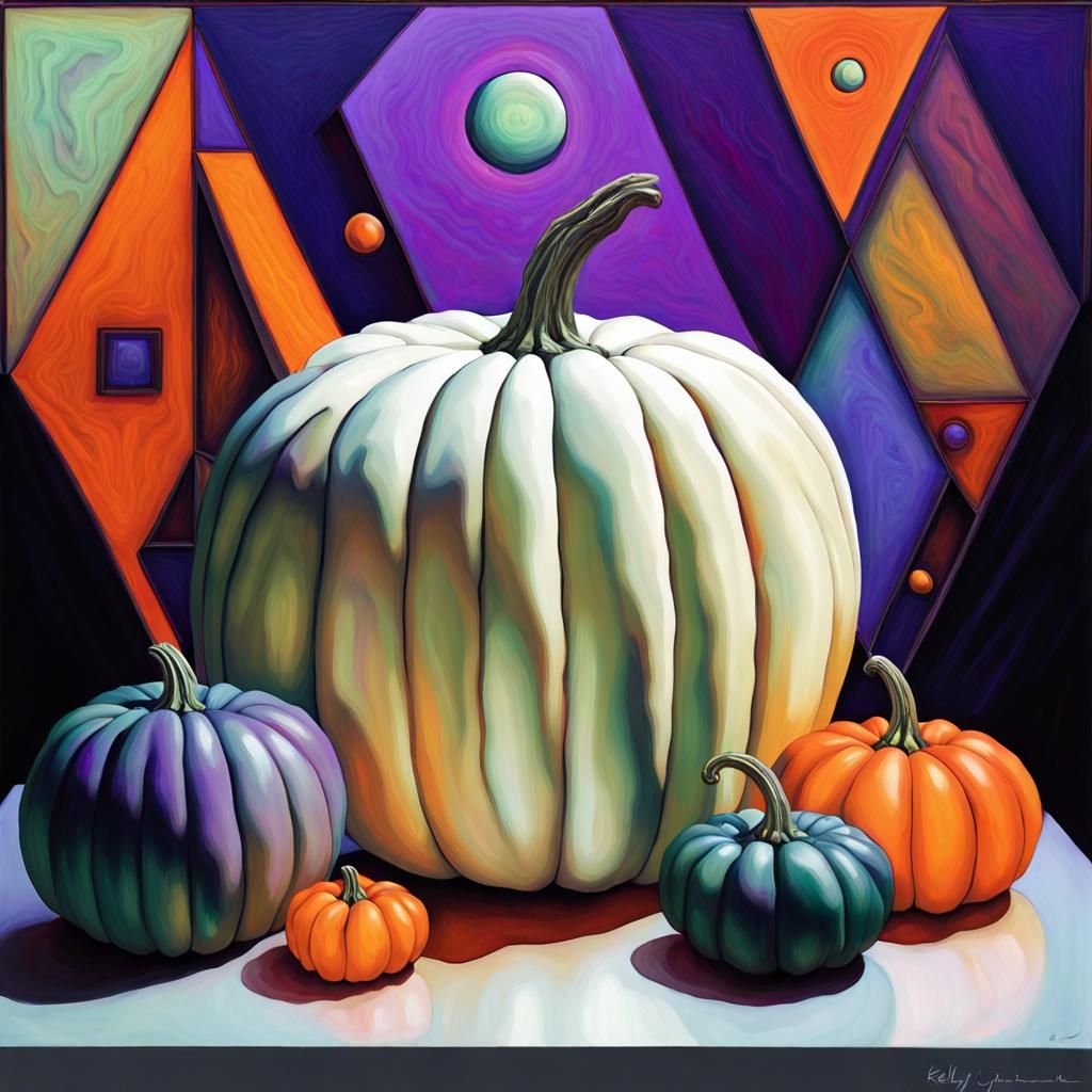 Pumpkins in Candlelight: Geometric Abstract Digital Art