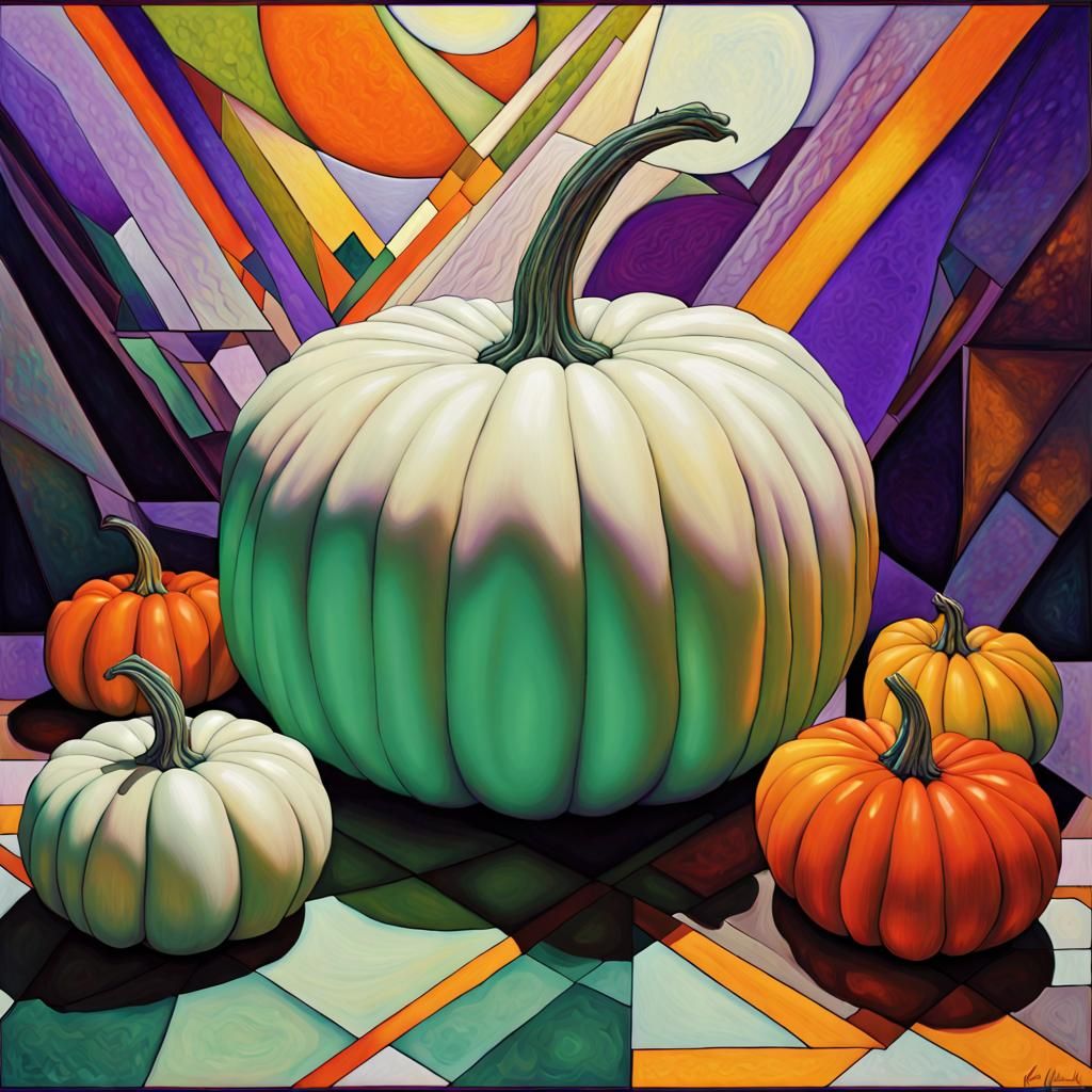 Ethereal Pumpkins in Haunting Light: Geometric Abstract Art