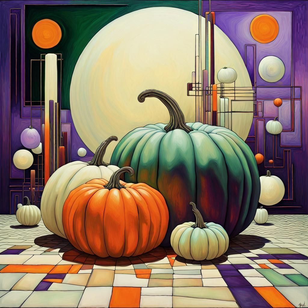 Pumpkins in Haunting Candlelight: Geometric Abstract Art