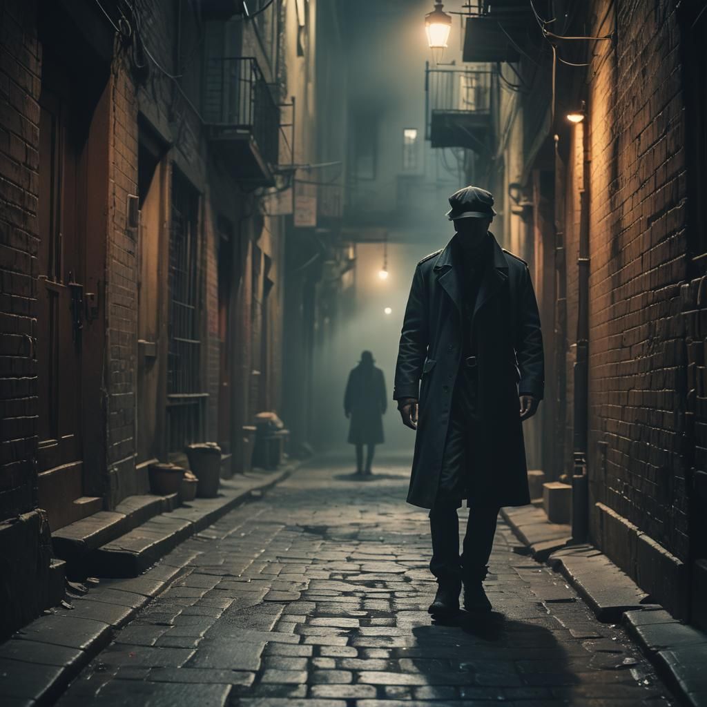 Mysterious Figure in Dimly Lit Alleyway: Film Noir