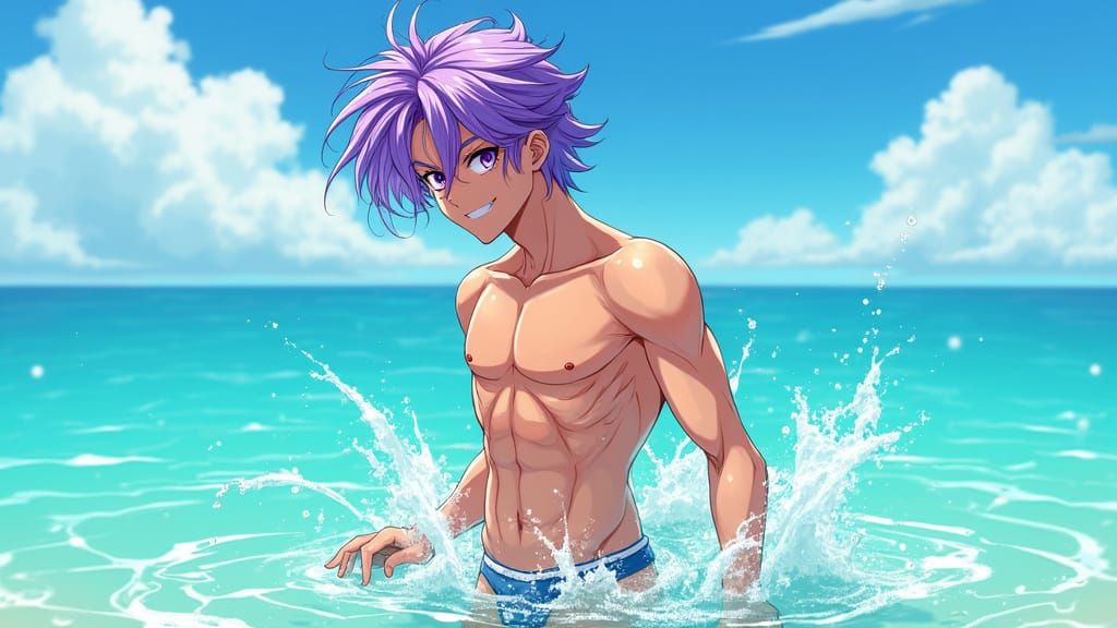 Charming Anime Boy Basks in Summer Sun