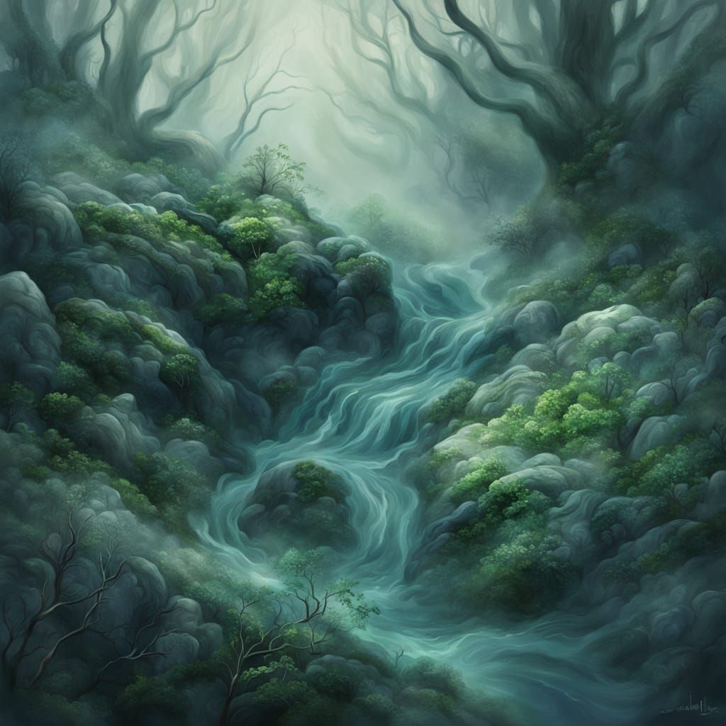 Ethereal Digital Painting of Nature's Haunting Dialogue