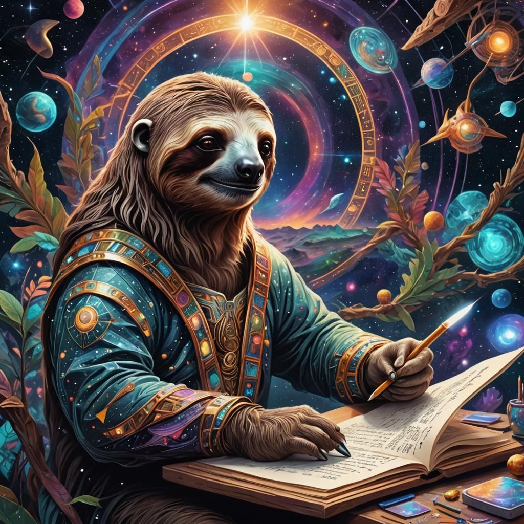 Sloth Writes Thesis: Holographic Astral Illustration