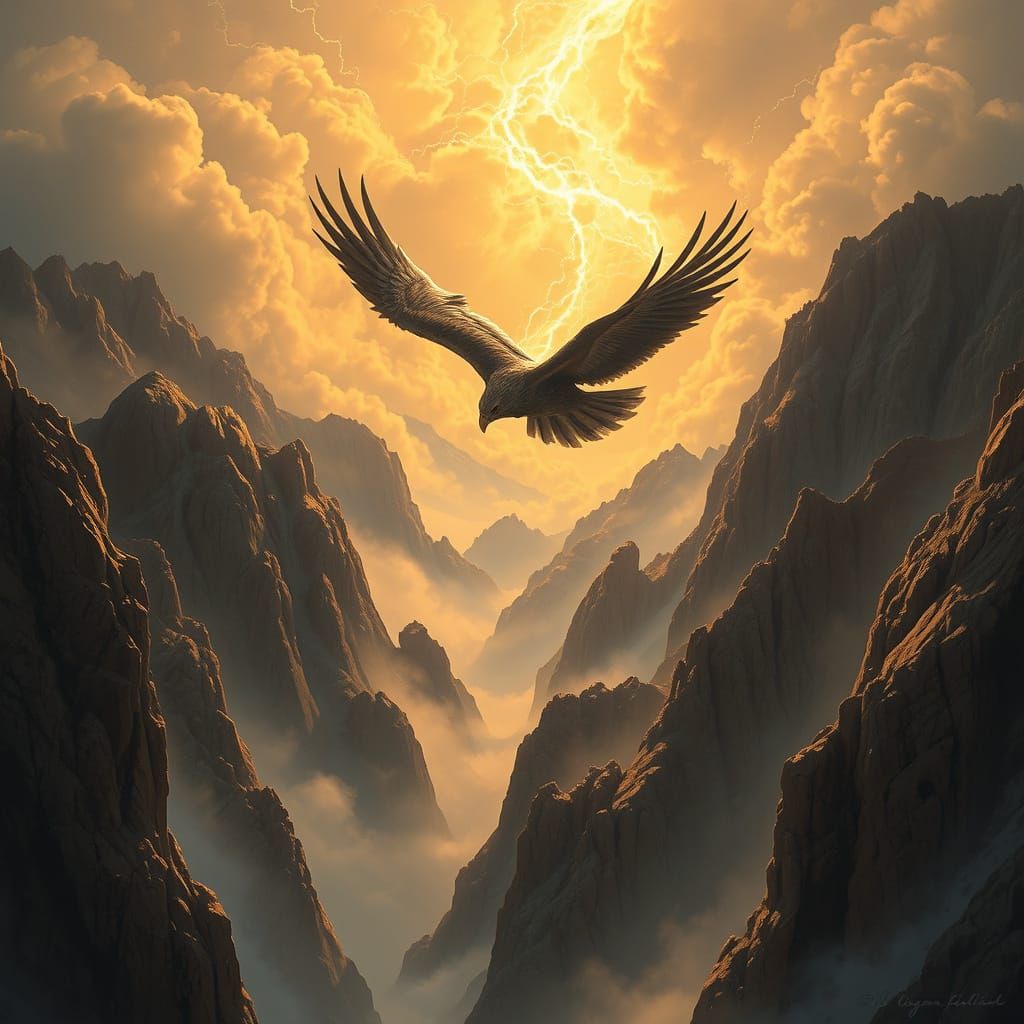 Thunderbird Soaring Over California Mountains: Retro-Futuris...