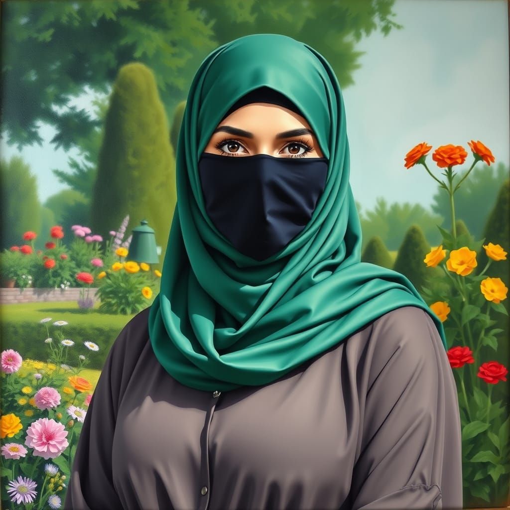 Beautiful Woman in Hijab Oil Painting