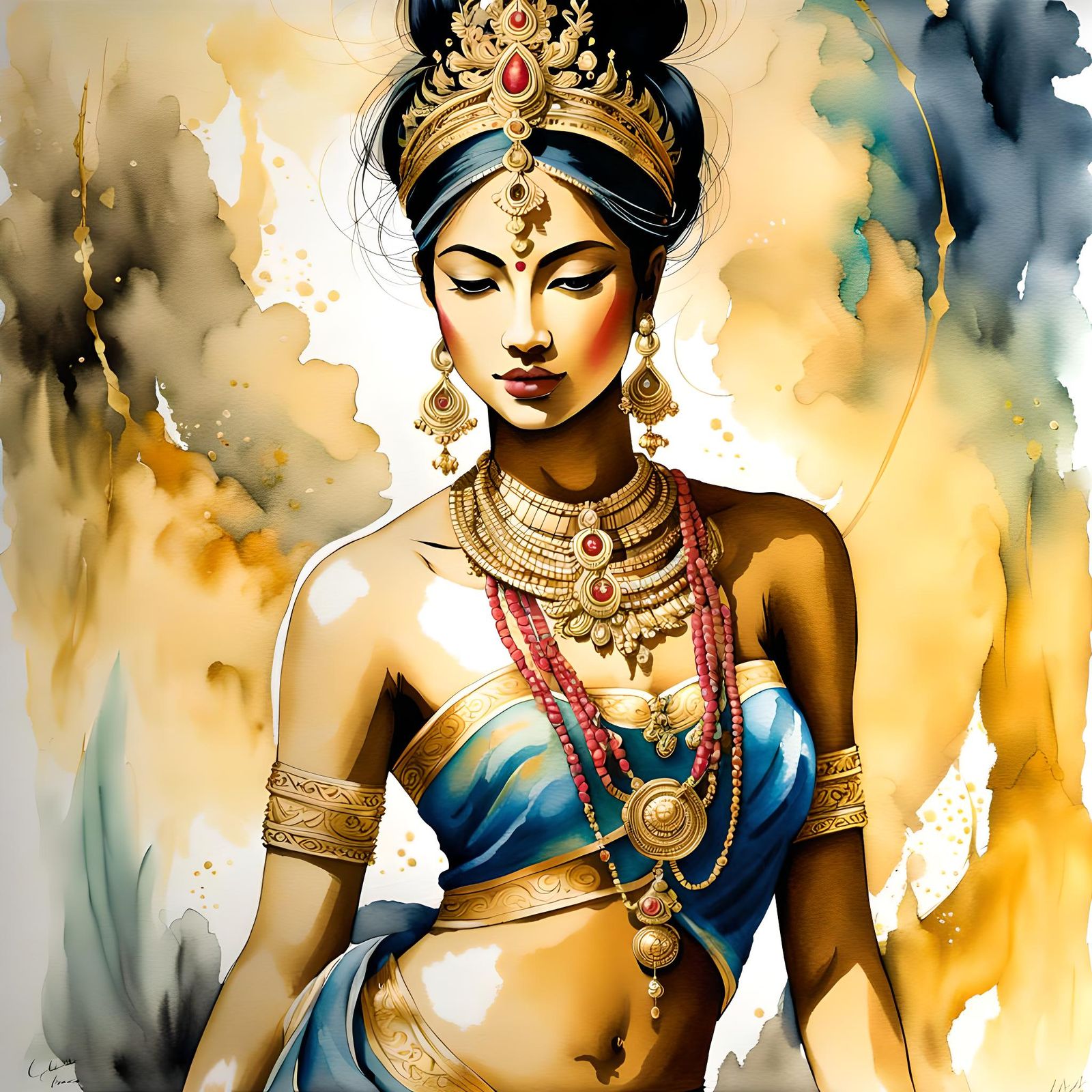 Ethereal Apsara: Sensual Celestial Dancer in Watercolor