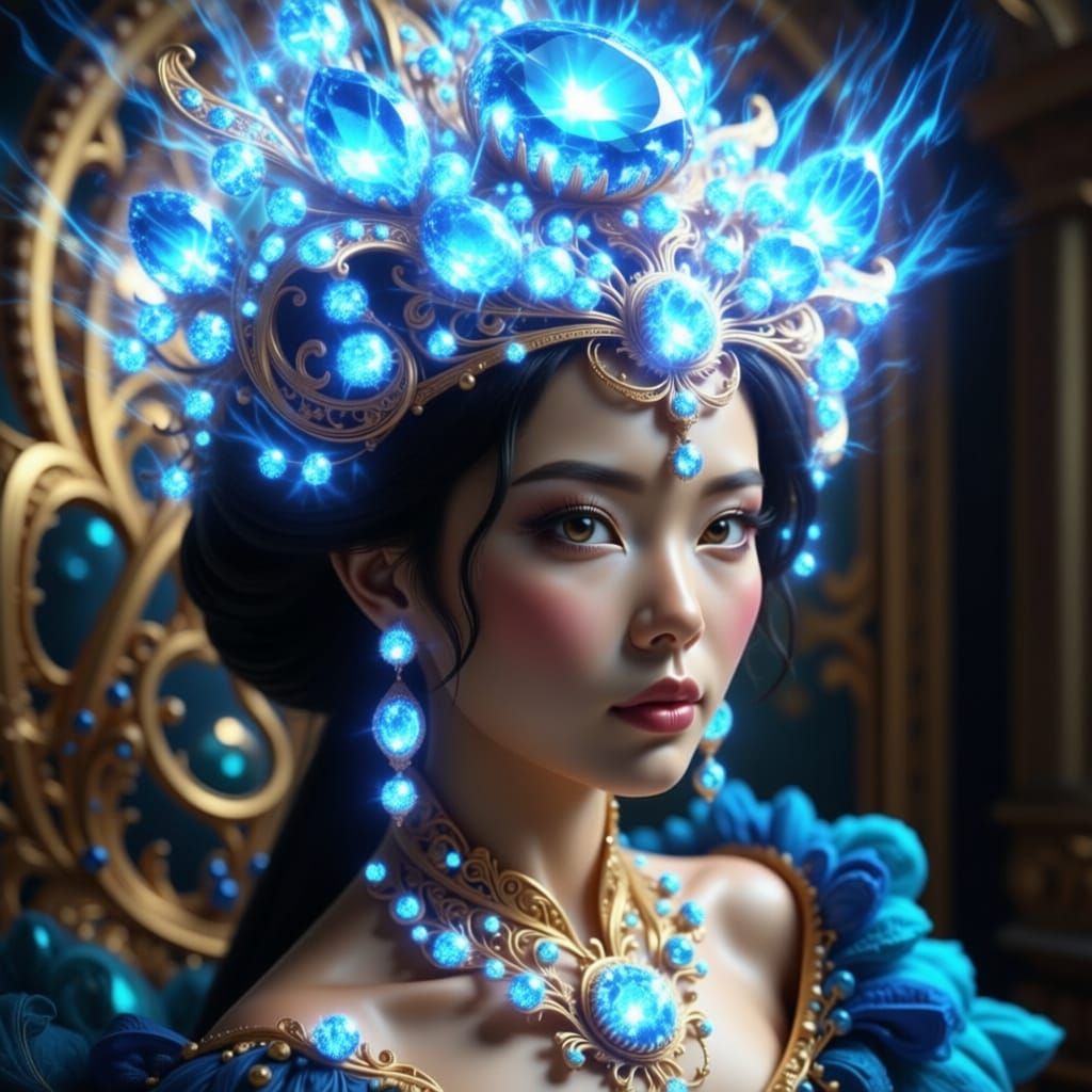 Cambodian Sorceress Princess with Glowing Sapphire Crown