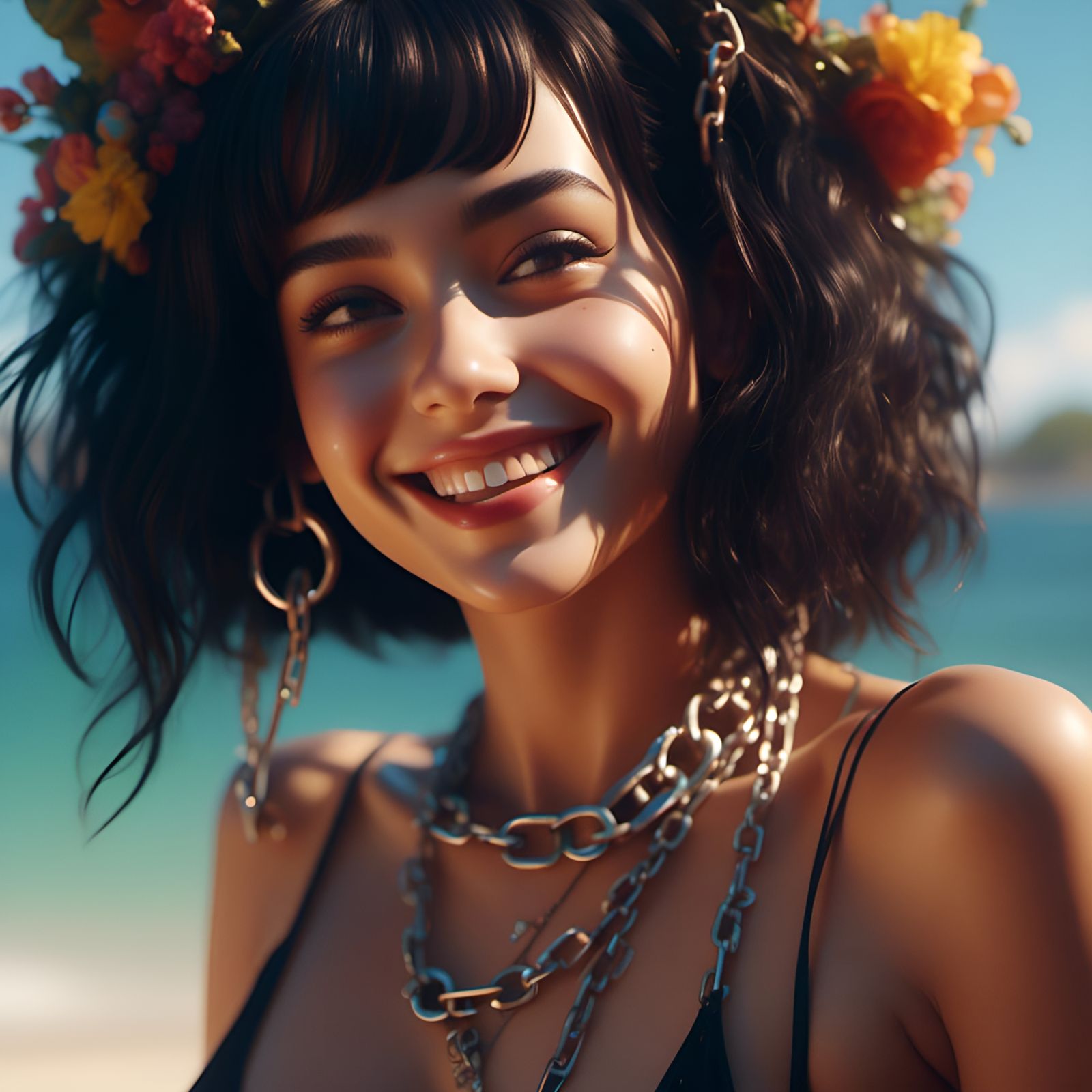 Gorgeous Woman in Chain Bikini: Digital Pin-Up Art