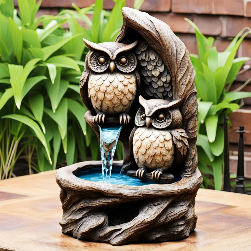 Resin Owl Water Fountain for Garden Decor