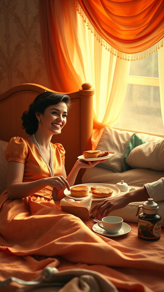 1950s Housewife Serves Breakfast in Art Nouveau Style
