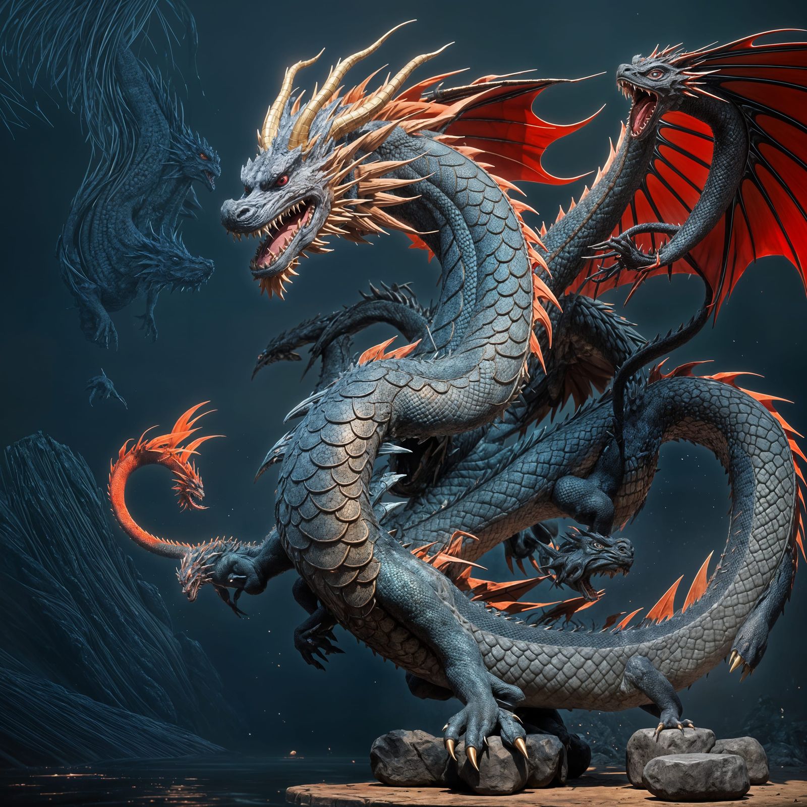Detailed 3D Anime Art Japanese Dragon