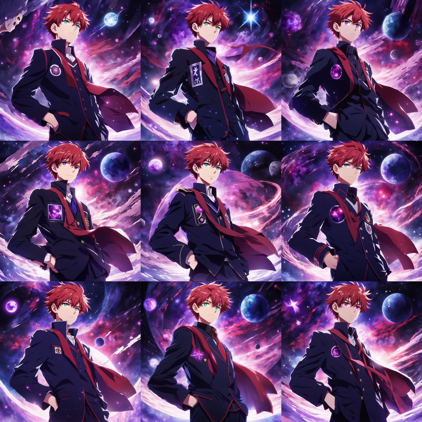 Anime Student in Outer Space with Red Hair