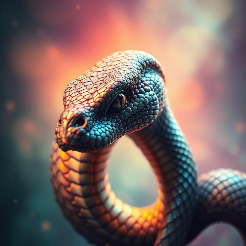 Hyperrealistic Serpentine Creature in Vibrant Splash Art
