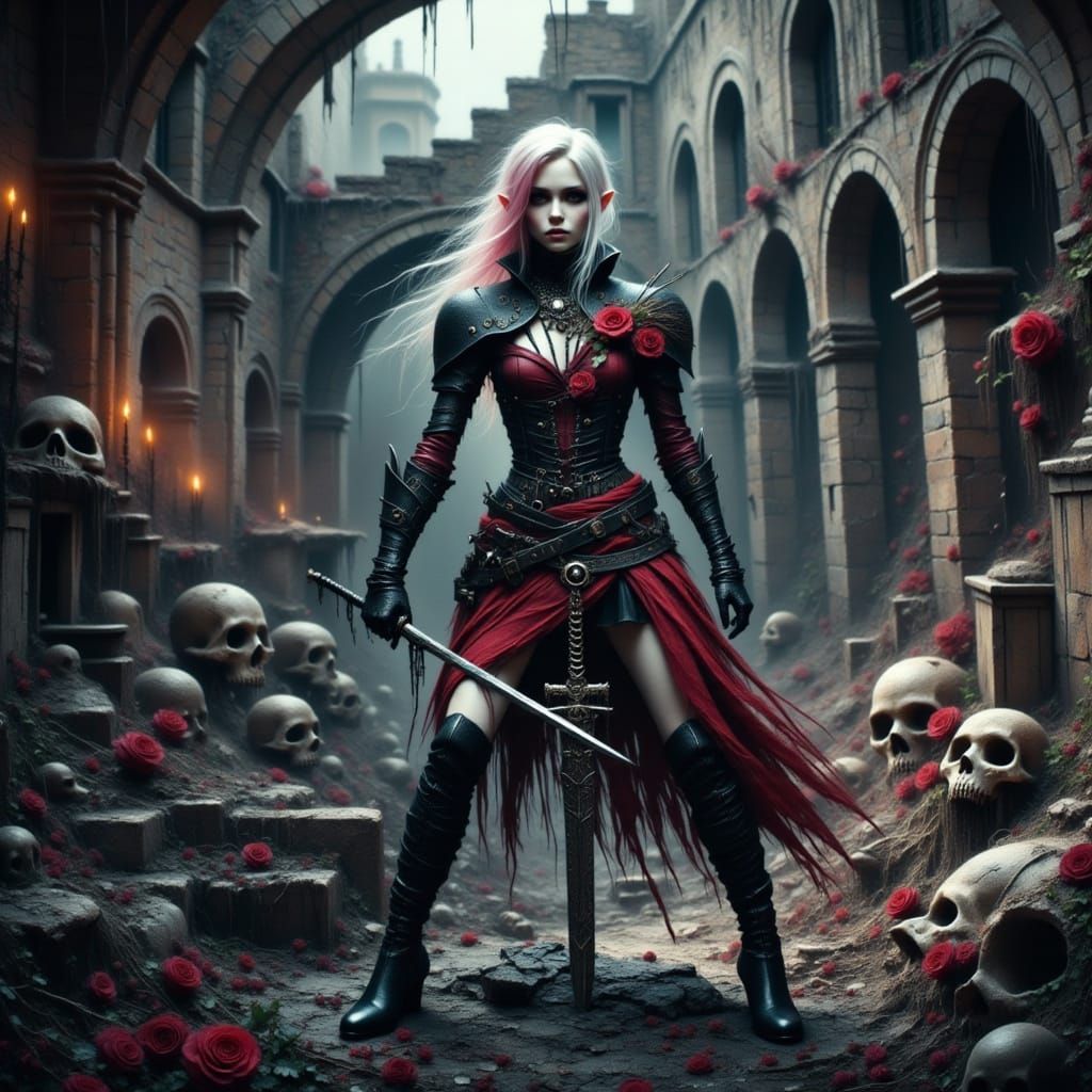 Drow Elf in Gothic Underground City