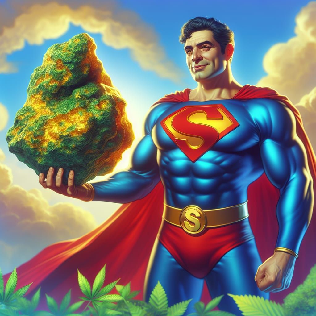 Superhero Holding Emerald Herb Nugget