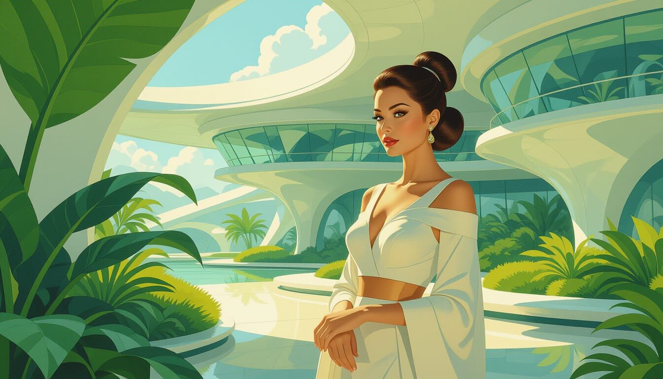 Utopian Future: Woman in Frutiger Aero Garden