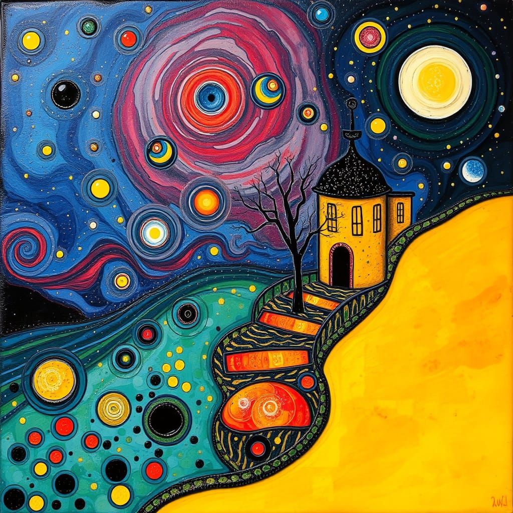 Vibrant Cosmic Landscape in Mannerist Style with Molten Glas...