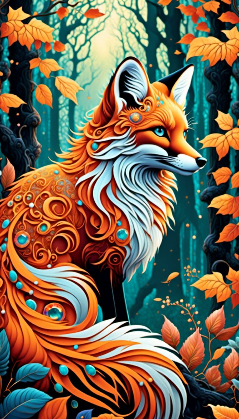 Fox in Forest: Intricate Vector Art Illustration