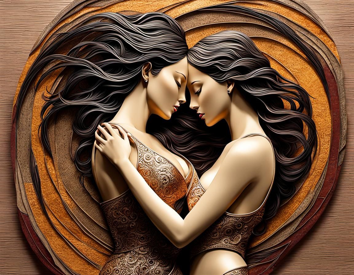 Mixed Media Embrace: A Captivating Composition