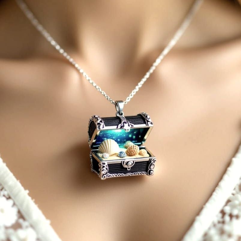 Miniature Sea World in Treasure Chest Necklace