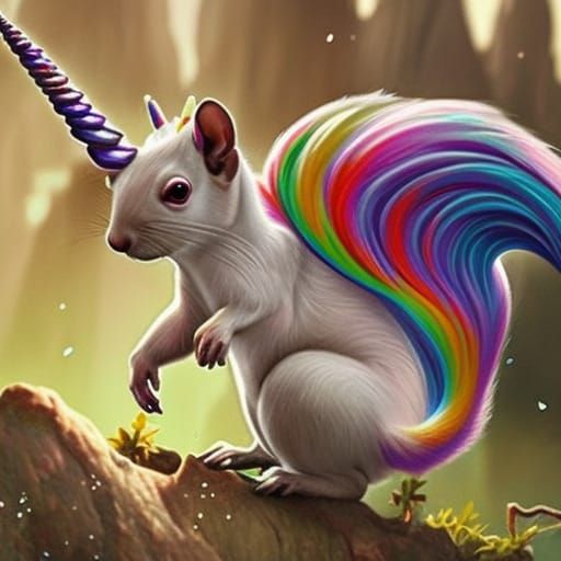 Rainbow Unicorn Squirrel Portrait in Hyperdetailed Style