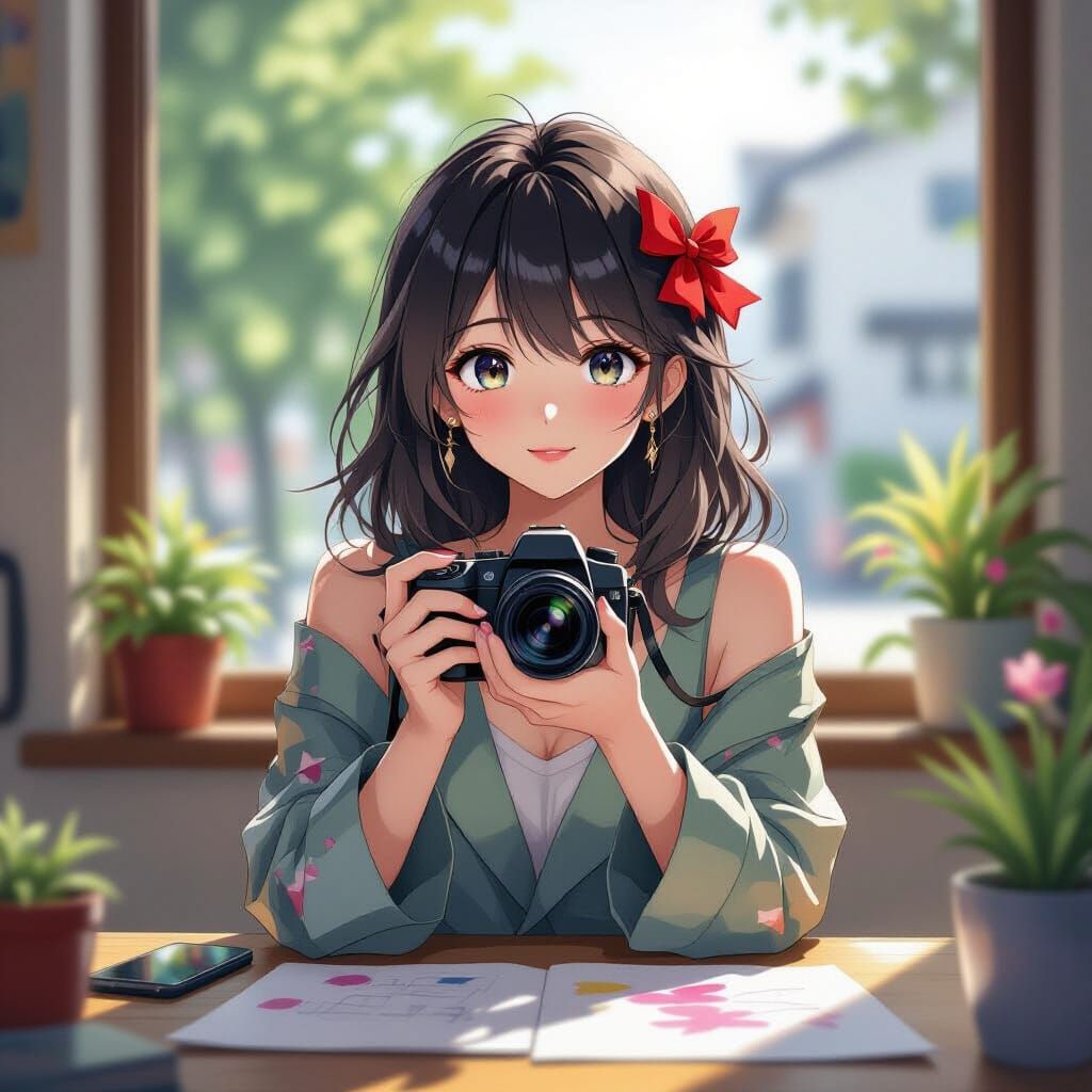 Anime Key Visual with Origami Papercraft Elements