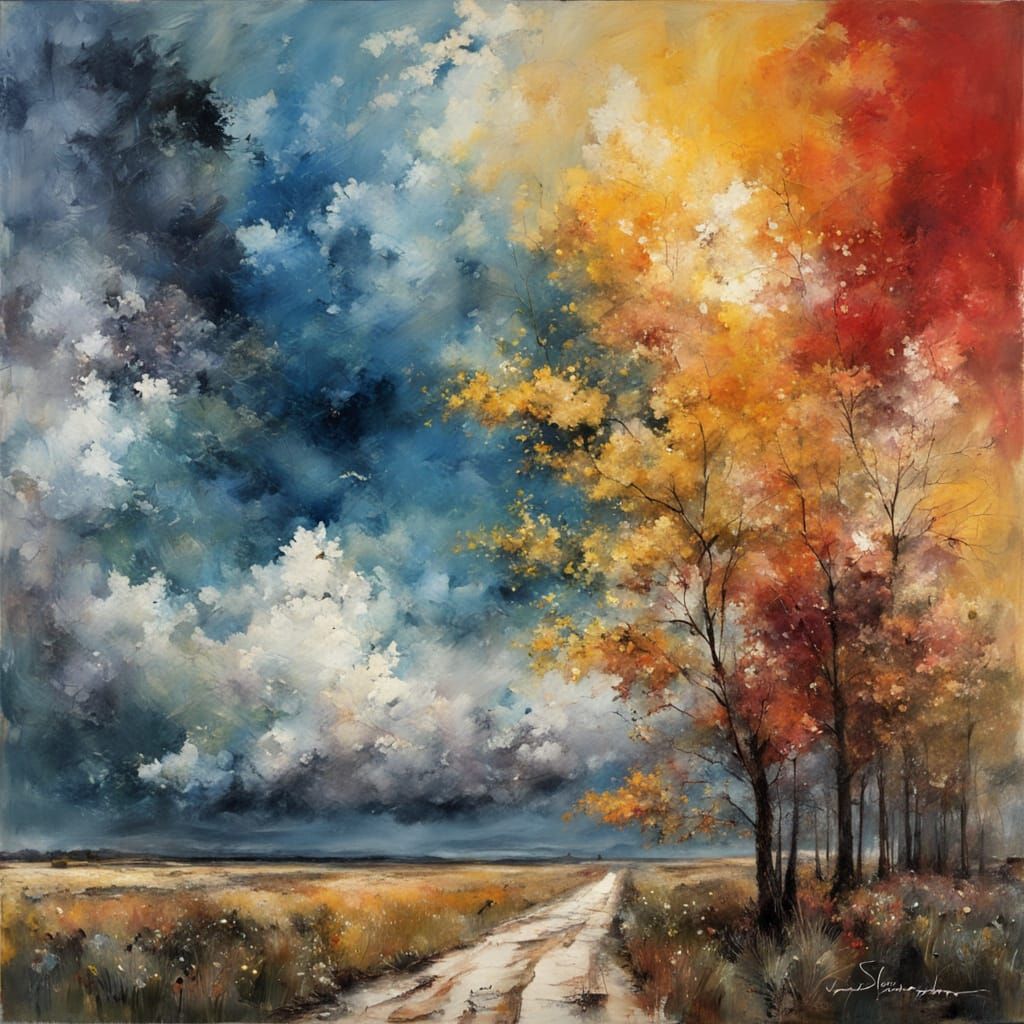 Expressionist Painting of Summer's End in Impasto Style