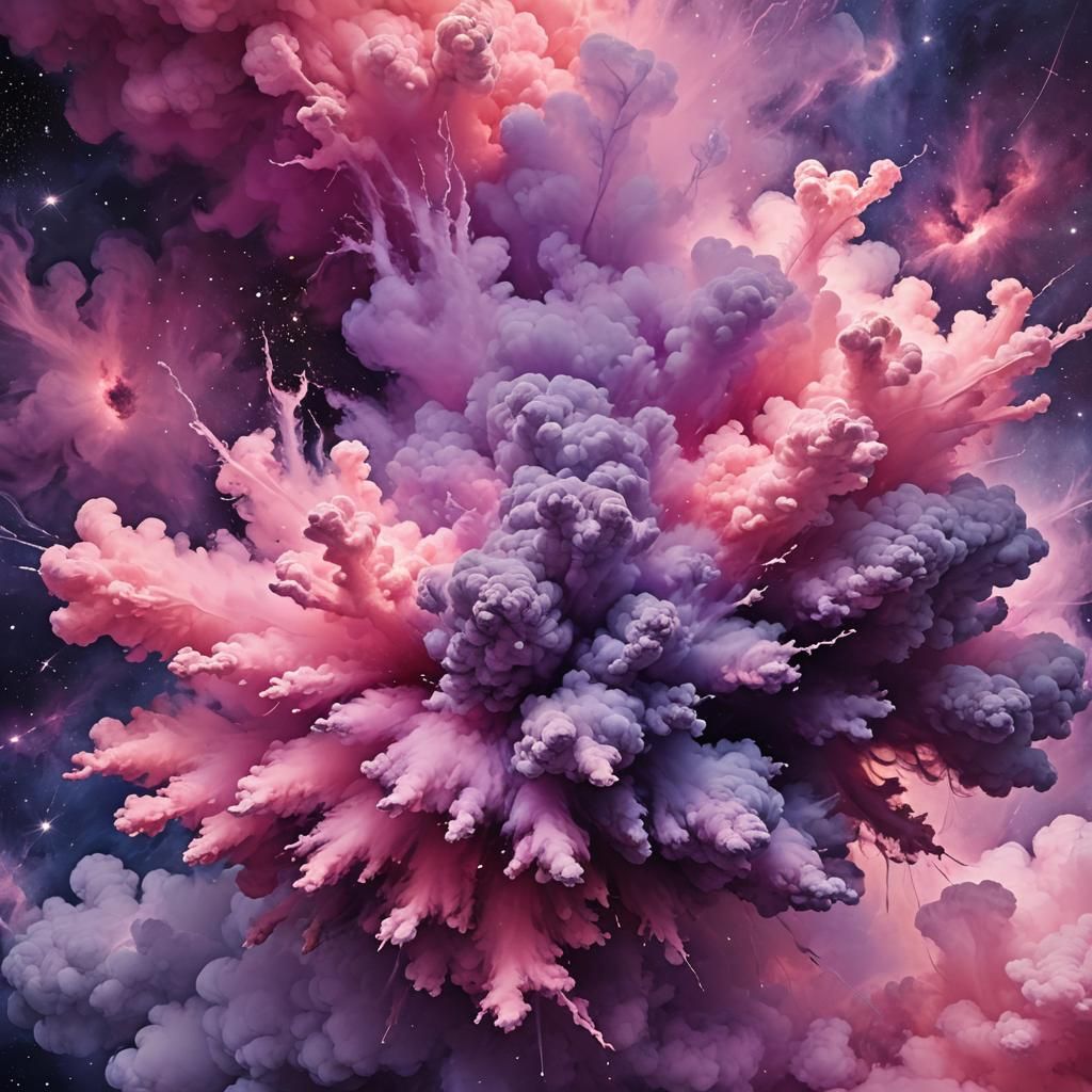 Pink-Purple Cloud Explosion in Space: Abstract Expressionism