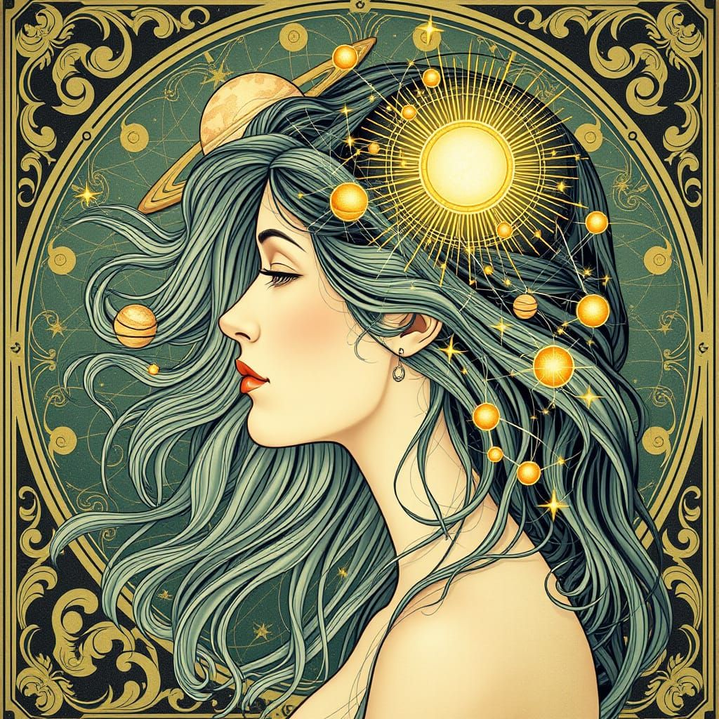 Ethereal Goddess in Cosmic Art Nouveau