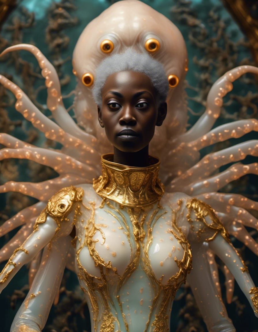 18th century atlas golden hour Bald african woman photoreali...