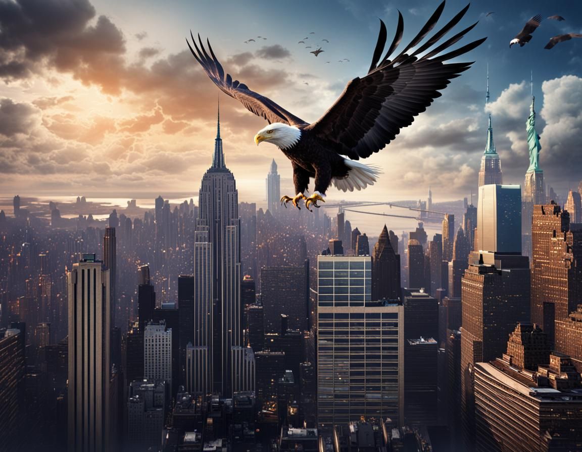 American Flag, Eagle, and New York City: Digital Art