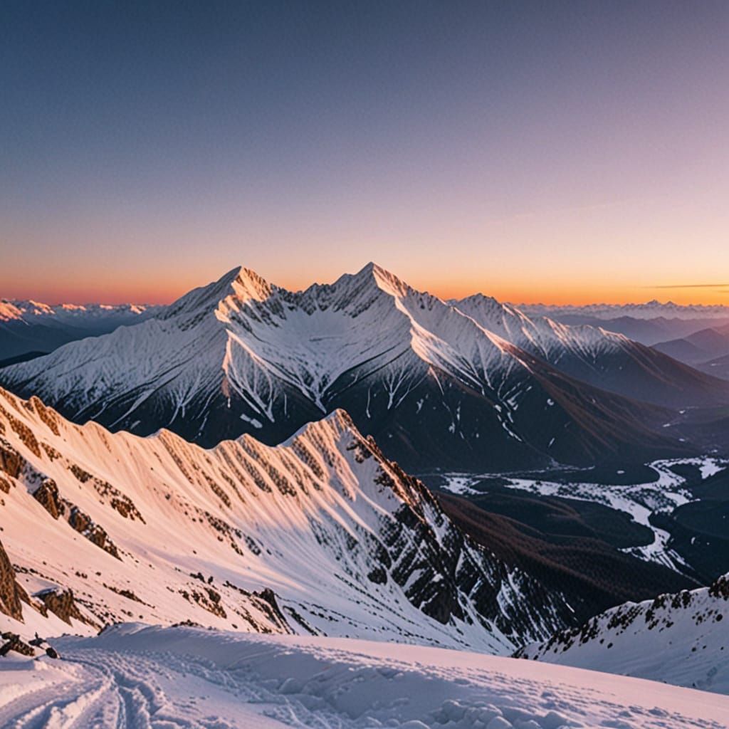 Snowy Mountains at Golden Hour