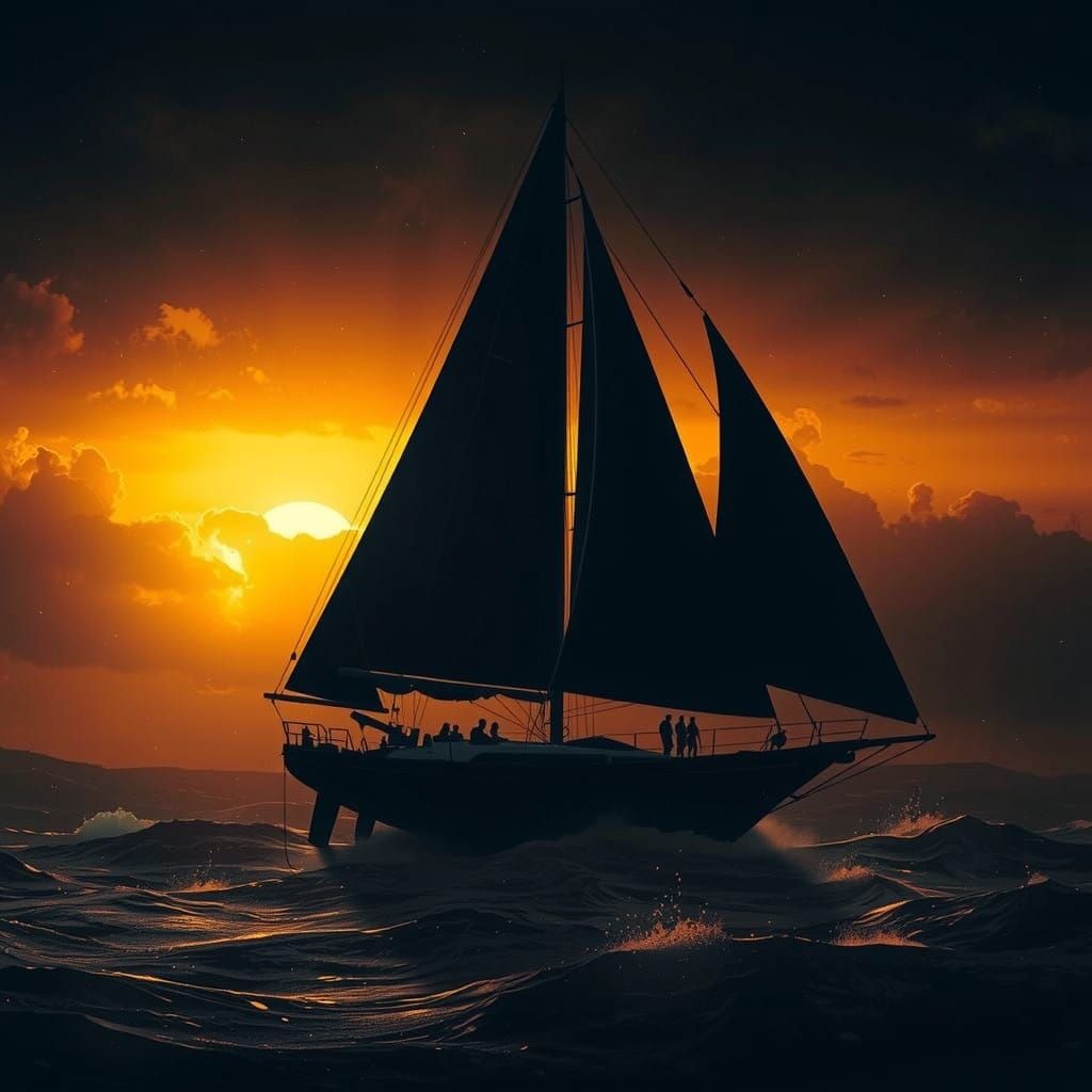 Majestic Sailboat in Turbulent Sunset