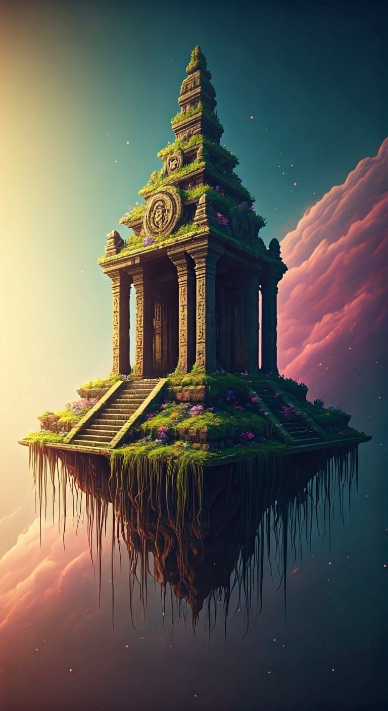 Nebula Temple: Ethereal Flora in Retro-Futuristic Style