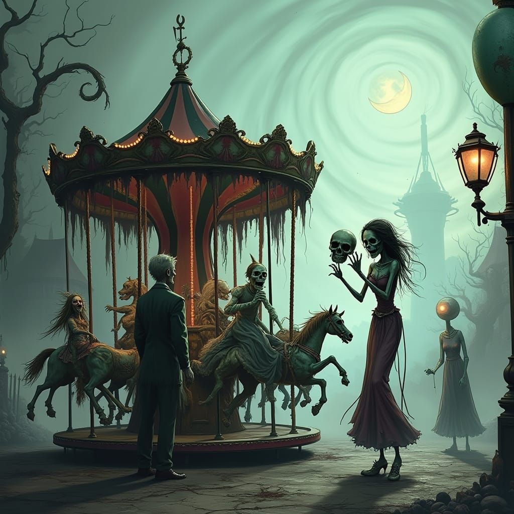 Haunted Carousel in Gothic Whimsical Style