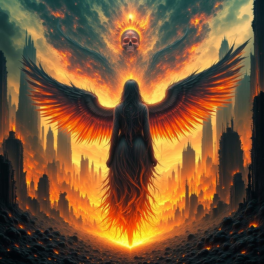 Phoenix Woman Rises from Ashes in Dystopian Style