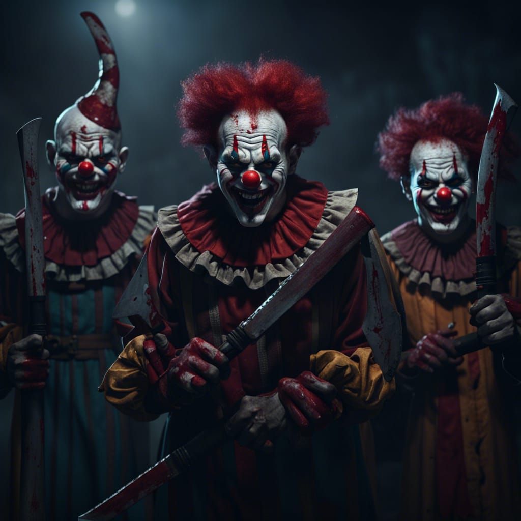Menacing Clowns with Bloody Weapons on Halloween