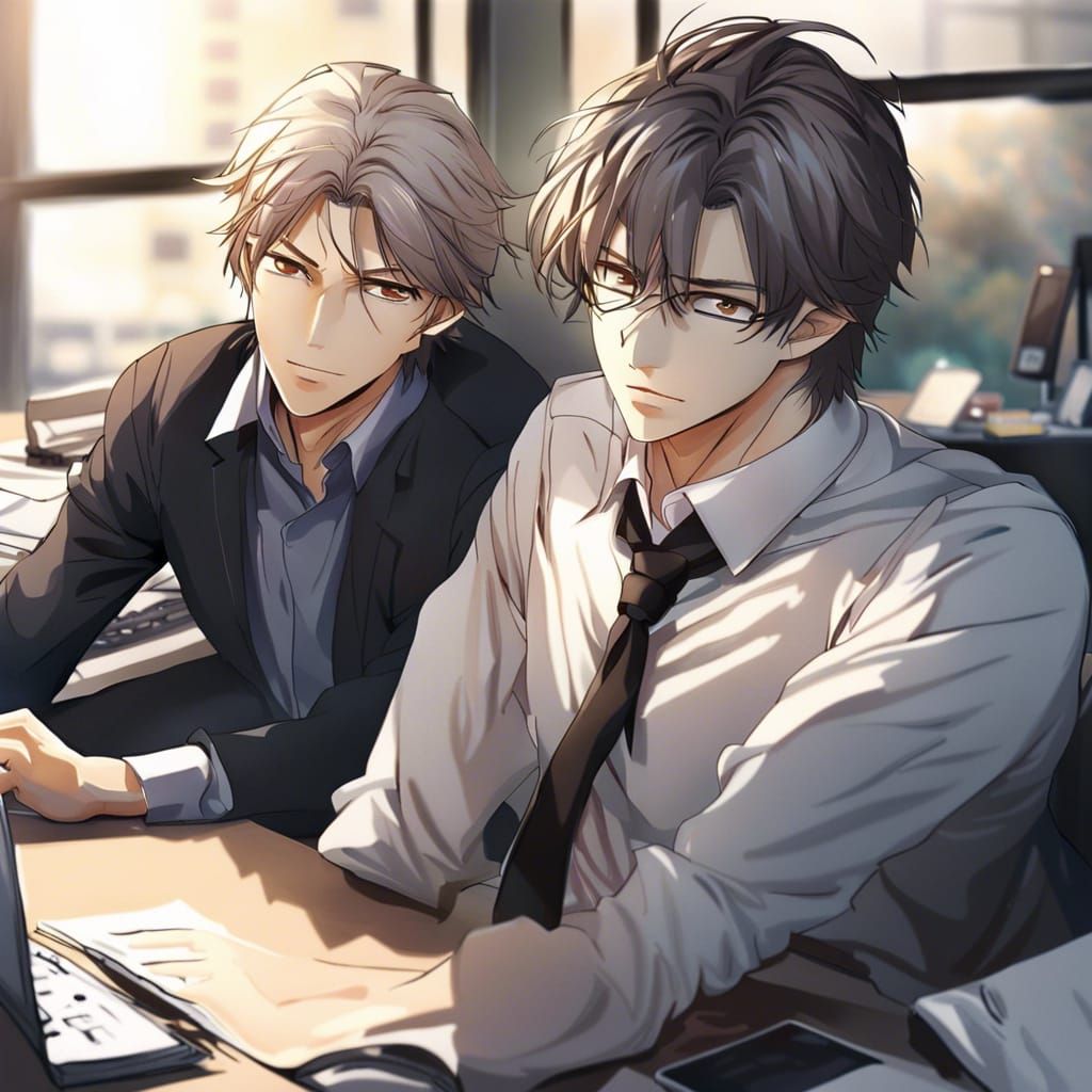 Two handsome men at the office