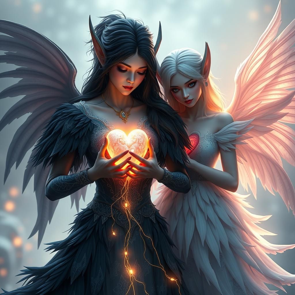 Elven Heart Connection in Fantasy Art Style
