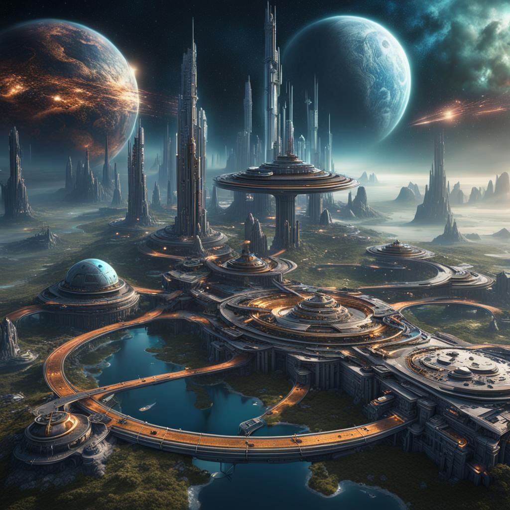 Sci-Fi Space Empire Map in Detailed Matte Painting