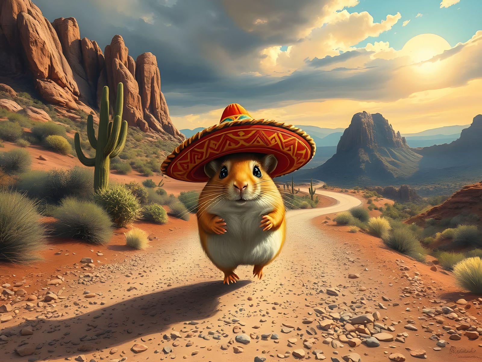 Gerbil's Desert Run: An Impressionist Gouache Masterpiece
