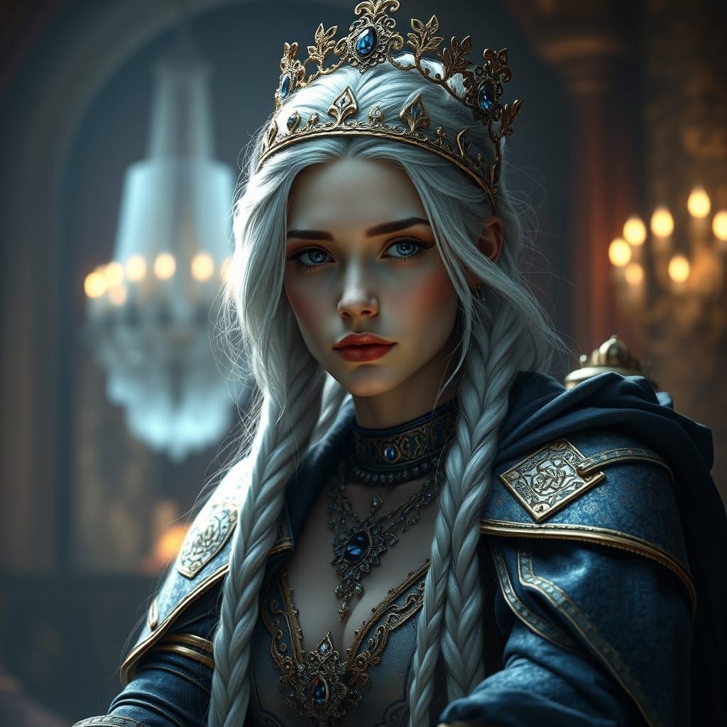 Regal Fantasy Maiden in Ornate Armor and Crown