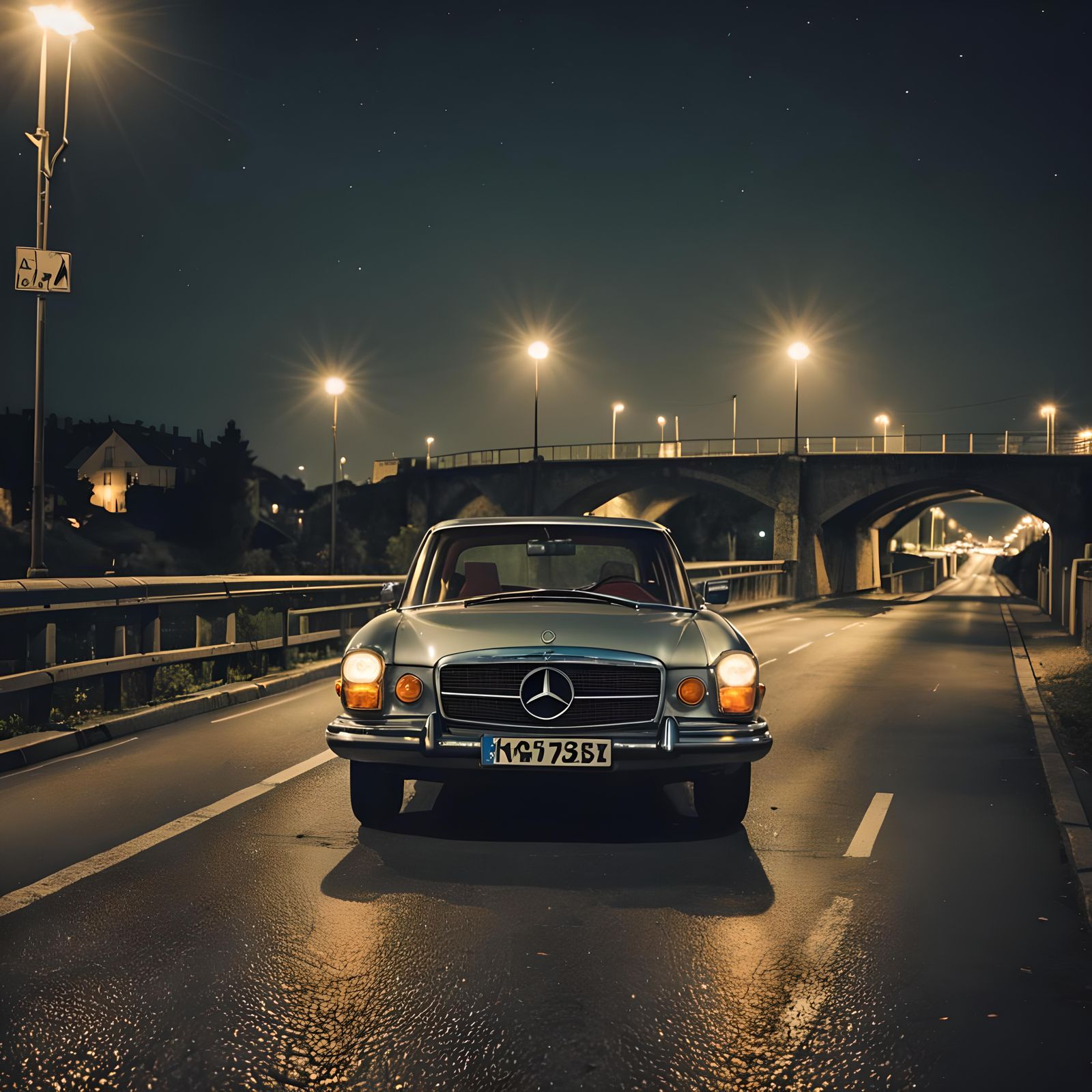 Classic Mercedes 280SE at Night: Cinematic Film Still
